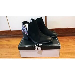 Qupid‎ Black Suede Geometric Print Ankle Boots Block Heel Women 8.5